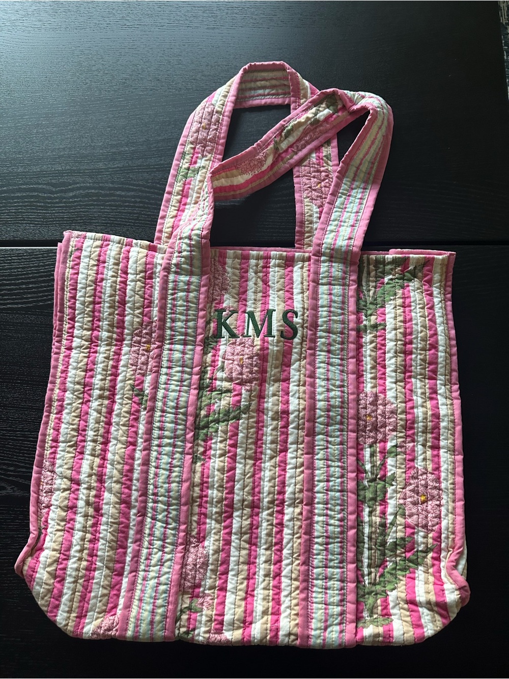 Mark & Graham Monogrammed Pink Quilted Tote Bag
